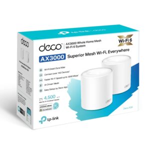 Produktbillede af TP-Link Deco X50 AX3000 Wi-Fi 6 Mesh system, 2-pack i hvid, med AI-drevet mesh og op til 150 enheder.