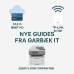 Infografik fra Garbæk IT med tre nye guides: billig hosting, TP-Link Mesh Wi-Fi og bedste kontorprinter.
