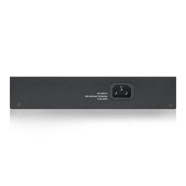 Zyxel GS1100-16 v3 bagfra – strømtilslutning og ventilation