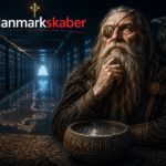 Enøjet Mimir foran et moderne datacenter som symbol på dansk AI, datasuverænitet og #DanmarkSkaber.